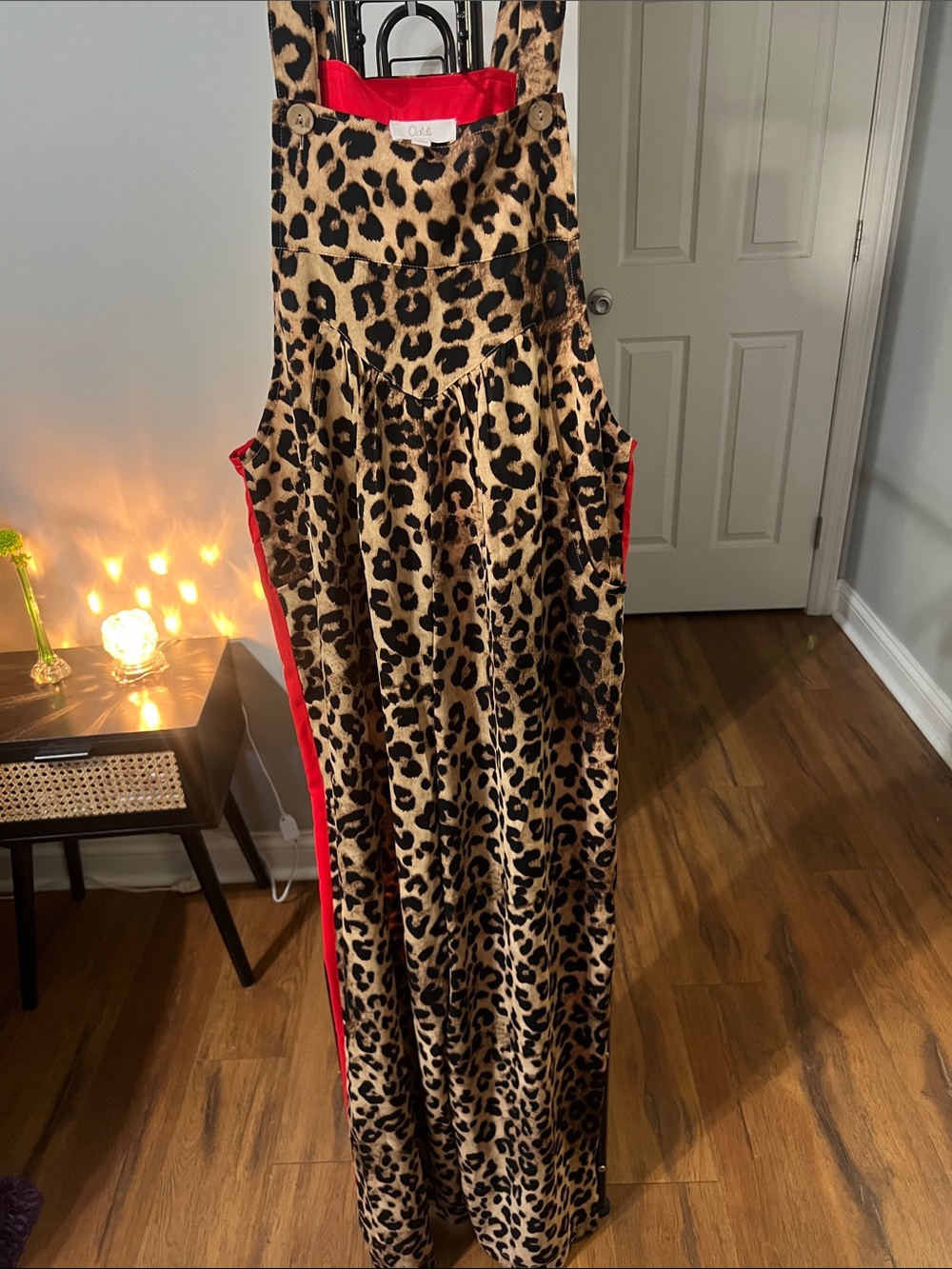 Oddi Leopard Print Wide-Leg Jumpsuit with Red Trim